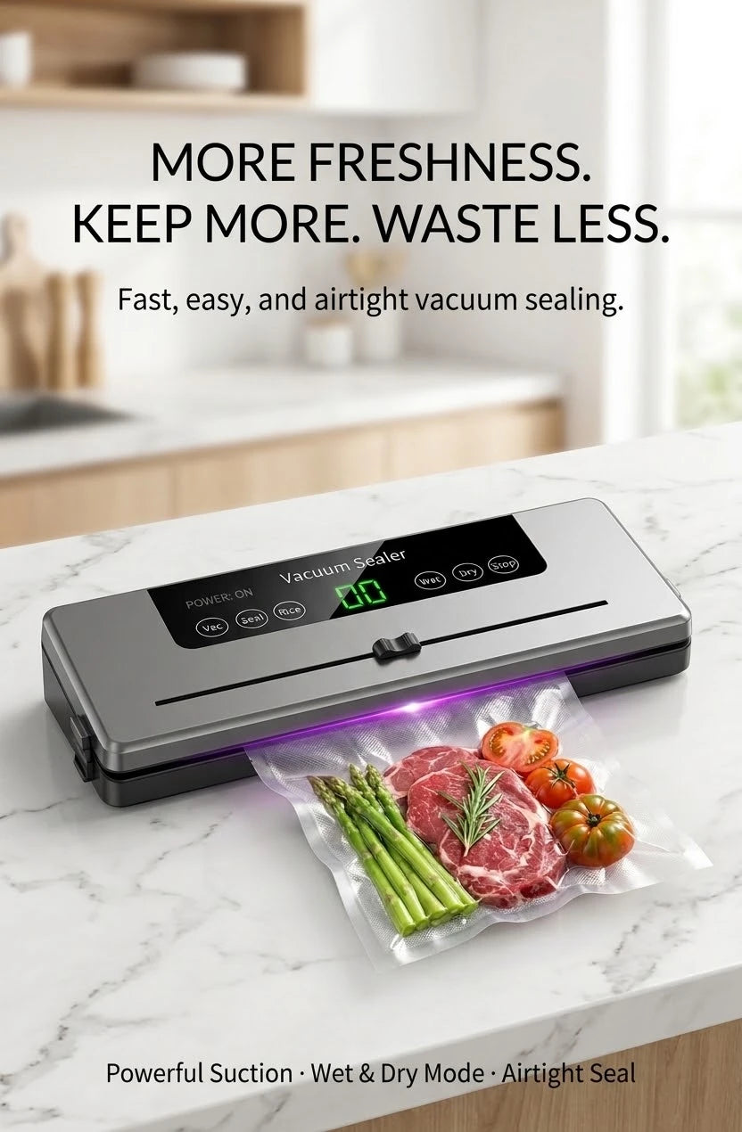 Electric Vacuum Sealer Built-In Cutter Kitchen Food Storage Seal Touch Button Dry/Wet Food Sealing Vacuum Packaging Machine