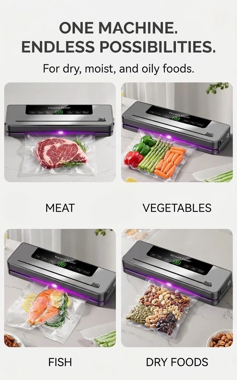Electric Vacuum Sealer Built-In Cutter Kitchen Food Storage Seal Touch Button Dry/Wet Food Sealing Vacuum Packaging Machine