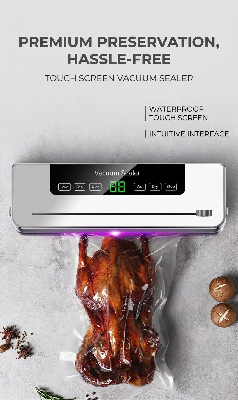 Electric Vacuum Sealer Built-In Cutter Kitchen Food Storage Seal Touch Button Dry/Wet Food Sealing Vacuum Packaging Machine