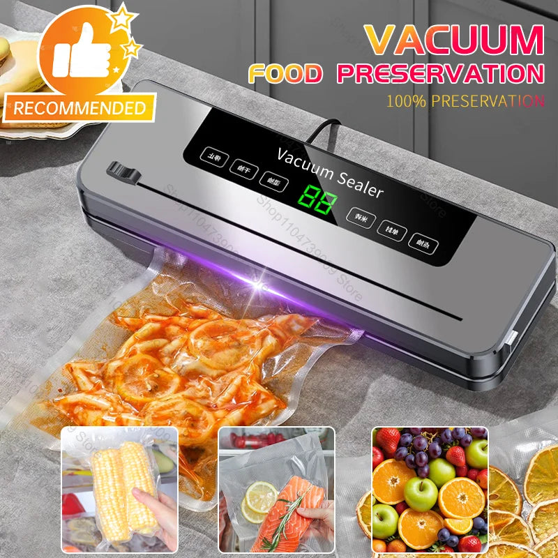 Electric Vacuum Sealer Built-In Cutter Kitchen Food Storage Seal Touch Button Dry/Wet Food Sealing Vacuum Packaging Machine