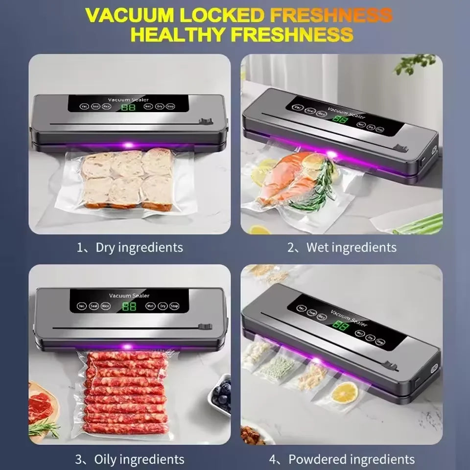Electric Vacuum Sealer Built-In Cutter Kitchen Food Storage Seal Touch Button Dry/Wet Food Sealing Vacuum Packaging Machine
