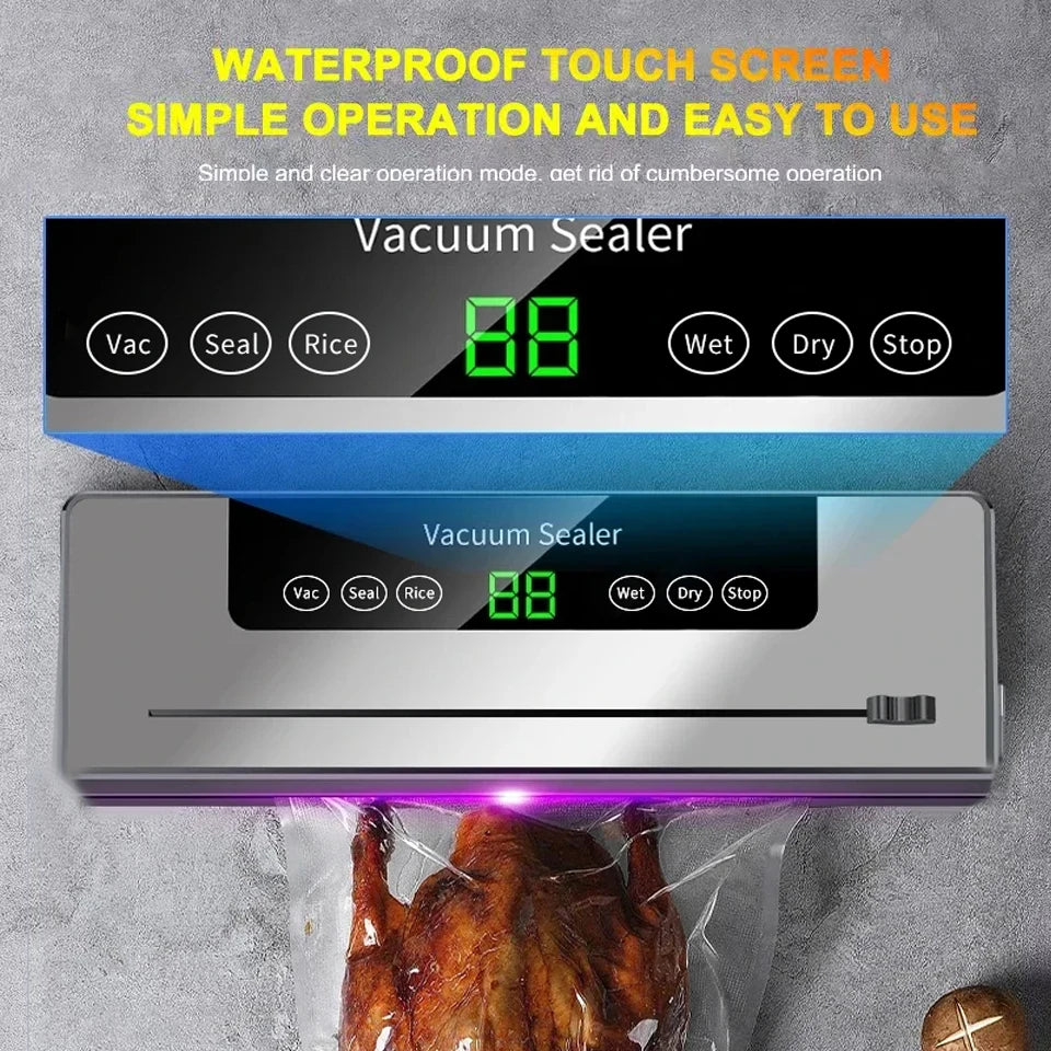 Electric Vacuum Sealer Built-In Cutter Kitchen Food Storage Seal Touch Button Dry/Wet Food Sealing Vacuum Packaging Machine