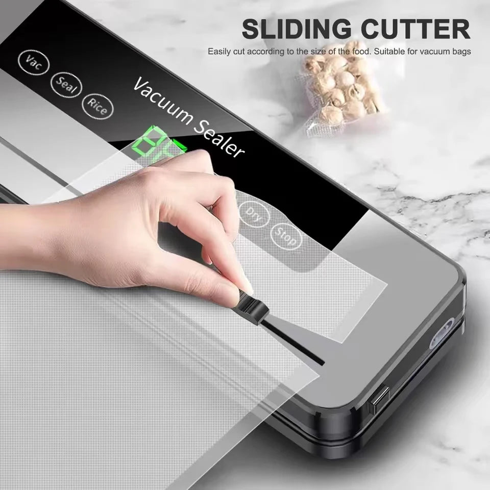Electric Vacuum Sealer Built-In Cutter Kitchen Food Storage Seal Touch Button Dry/Wet Food Sealing Vacuum Packaging Machine